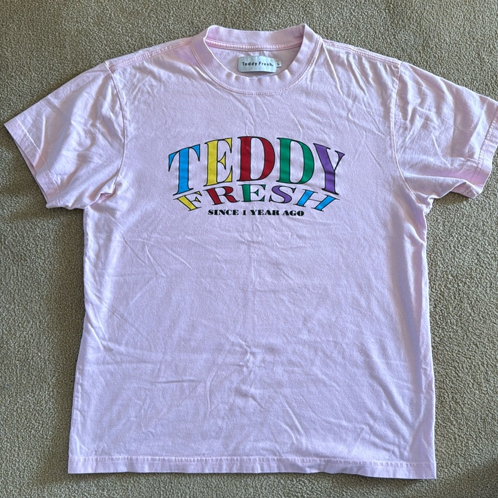 Teddy Fresh Pink Tee with Rainbow Logo